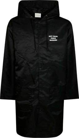 Dr&ocirc;le de Monsieur Black Slogan Hooded Text Parka
