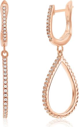 Suzy Levian Cubic Zirconia Drop Huggie Hoop Earrings in Rose at Nordstrom Rack