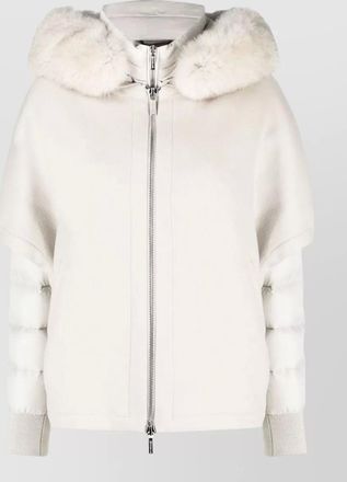 Moorer cashmere wool faux fur trimmed hood layered puffer jacket