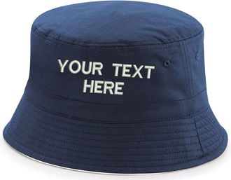 Generic Personalised Embroidered Your Text Reversible Bucket Hat Summer Adult Unisex Hat (French Navy/White)