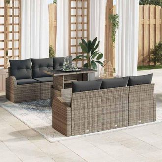 vidaXL Vidaxl - Conjunto De Sof&aacute; De Jard&iacute;n Con Coj&iacute;n 7 Pcs Gris Polirat&aacute;n