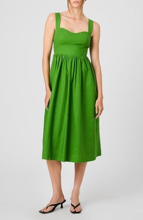 French Connection Linen Blend Midi Dress in Botanica Green at Nordstrom, Size X-Small