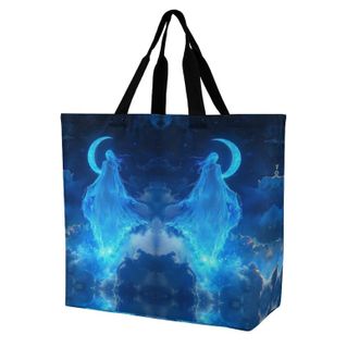 Generic Moon And Beauty Large Reusable Shopping Bag Lightweight Foldable Tote Bags Washable Shoulder Handbag