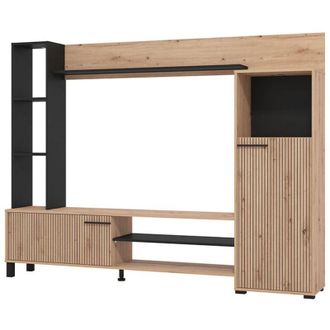 Dmora Parete Attrezzata Rovato, Mobile Soggiorno 8 Ripiani, 9 Vani, 2 Ante, 207.5x33x157.5h cm Marrone Rovere Nodi