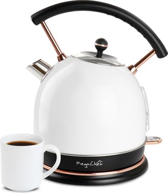 MegaChef 1.9 Quart Half Circle Electric Tea Kettle in White