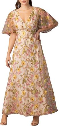 Kiyonna Embroidered Elegance Evening Gown with Sleeves in Sunkissed Garden at Nordstrom, Size X-Large