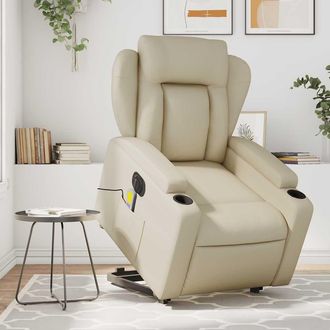 vidaXL Sill&oacute;n De Masaje Elevable El&eacute;ctrico Cuero Sint&eacute;tico Crema Vidaxl