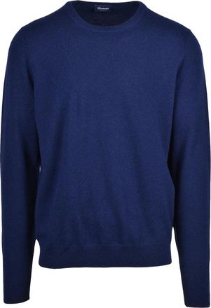 Drumohr Blue Cashmere Minimalist Crewneck Pullover