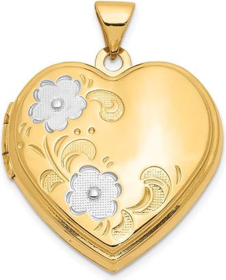 Diamond2Deal 14k Yellow Gold White Rhodium Floral Heart Locket Pendant