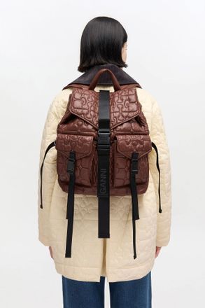Ganni Brown Quilted Re-Tech Backpack
