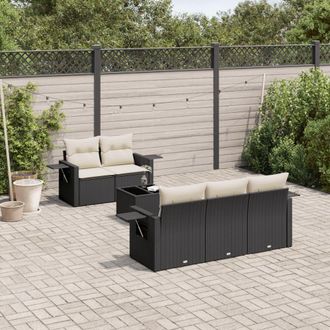 vidaXL Vidaxl - Set De Sof&aacute;s De Jard&iacute;n 6 Piezas Y Cojines Rat&aacute;n Sint&eacute;tico Negro
