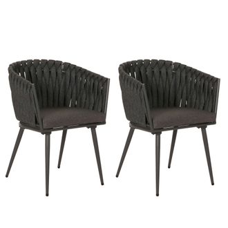 Hhg Nunca Usado] Juego De 2 Silla De Comedor De Aluminio Hhg 418, Reposabrazos De Silla De Interior, Tejido De Cuerda De Olefina Cuerda, Antracita Coj&iacute;n G