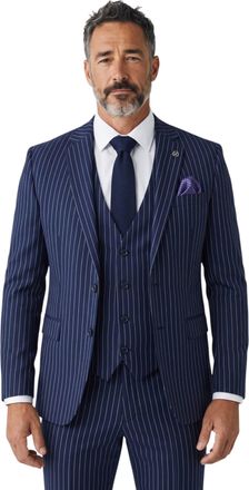TruClothing Mens Blue Pinstripe 3 Piece Formal Tailored Fit Suit - IM45