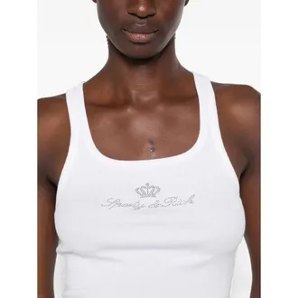 Sporty & Rich Crystal-Embellished Ribbed Tank Top - White