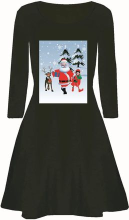 Generic Womens Christmas Santa Mini Dress Ladies Long Sleeve Xmas Swing Bodycon Dresses (UK, Numeric, 14, Regular, Regular, Santa, Deer & Boy_Black)