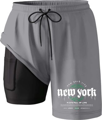 Generic Mens Swimming Shorts Swim Trunks,Double Layer Beach Men Trunk UK Mens Team Briefs Solid Underwear Thong (Grey,5XL)