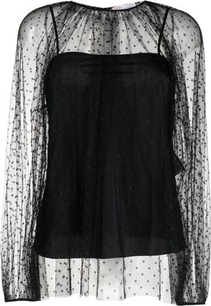 Red Valentino ballon-sleeved tulle blouse - women - Polyester/Polyester - 44 - Black