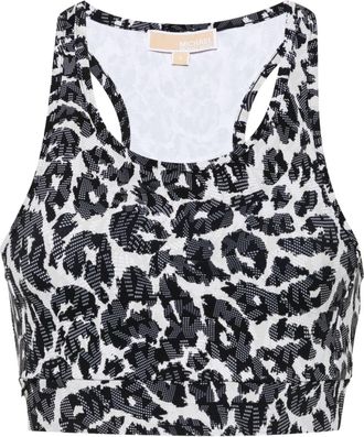 Michael Michael Kors leopard-print sports bra - women - Elastane/Recycled Nylon - M - Black