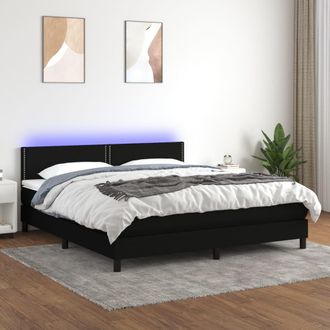 vidaXL Vidaxl - Cama Box Spring Colch&oacute;n Y Luces Led Tela Negro 160x200 Cm