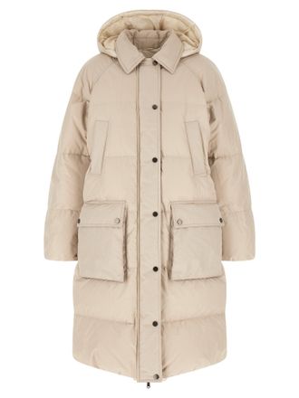 Brunello Cucinelli Shiny Zipper Pull Puffer Jackets Beige-Donna