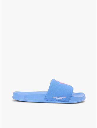 Tommy Hilfiger Mens Script Monogram Canvas Pool Slide - Blue - US 11.5 / EU 45