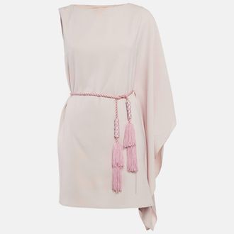 Paule Ka Pink Sateen Asymmetric Sleeve Mini Dress