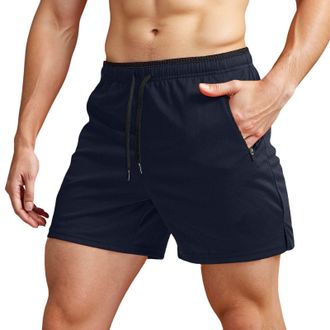 Generic Mens Running Shorts with Zipper Pockets Lightweight Breathable Athletic Workout Shorts Drawstring 5 Basketball Gym Running Short Pants (Navy, M)