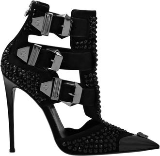 Philipp Plein Suede Strass Sandalen Hoge Hakken Skull - Dames - Pumps - Zwart - 41 EU - Leer - Schoenen