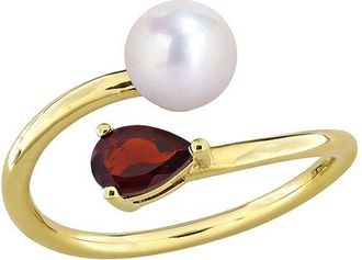 Rina Limor Gold-Plated Silver 0.50 Ct. Tw. Gemstone & 6-6.5Mm Pearl Ring