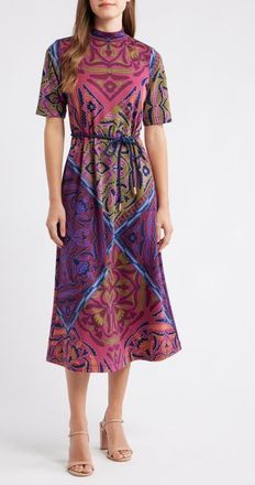 Anne Klein Print Mock Neck Midi Dress in Distant Mountain Multi at Nordstrom, Size Small P