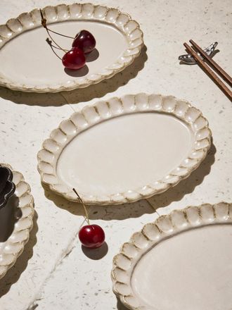 Kaneko Kohyo Coco Ceramic Oval Dessert / Salad Plates - 8in/20cm (Set of 4)