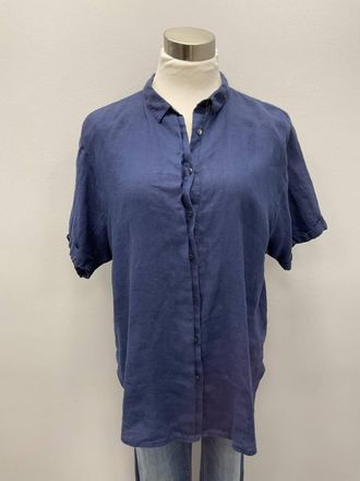0039 Italy Short Sleeve Linen Shirt In Navy