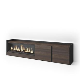 Skraut Home Mueble tv efecto madera roble negro 212x35x50cm chimenea efecto fuego