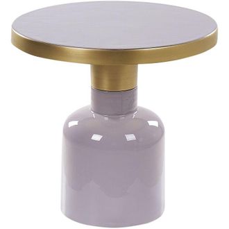 Beliani Mesa Auxiliar De Centro Moderna Glamour Metal Hierro Acabado Brillante Esmaltado Tablero Redondo De Lat&oacute;n Violeta Lomita