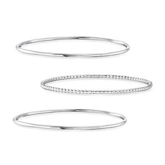RS Pure by Ross-Simons Italian Sterling Silver Jewelry Set: 3 Polished and Beaded Bangle Bracelets
