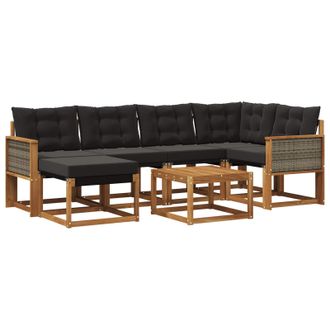 vidaXL Conjunto De Sof&aacute;s De Exterior Con Coj&iacute;n 7 Pcs Natural Y Negro Vidaxl