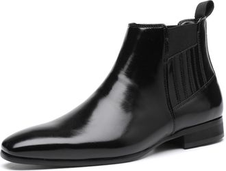 Generic Mens Chelsea Ankle Boots - Comfy Slip-On Dress Boots for Men - PU Leather, Black, 8.5 UK