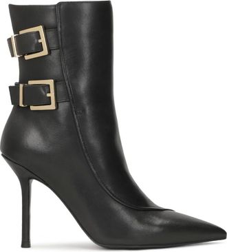 Kazar Schoenen, Dames, Zwart, 41 EU, Leer, Elegante zwarte stiletto laarzen versierd met logogespen