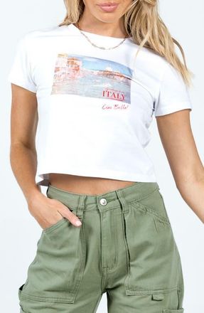 Princess Polly Italy Love Organic Cotton Crop Graphic T-Shirt in White at Nordstrom, Size 10