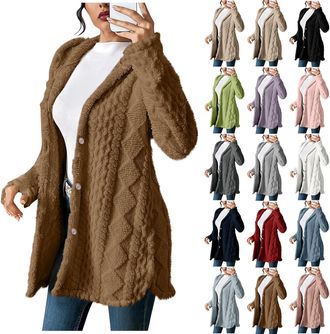 Generic Jacquard Hoodies for Women UK Fashion Loose Fit Fleece Hooded Sweatshirts Ladies Casual Sherpa Winter Warm Cozy Cardigans Long Sleeve Solid Color Ther