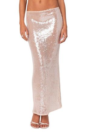 Edikted Riki Sheer Sequin Maxi Skirt in Light-Pink at Nordstrom, Size X-Small
