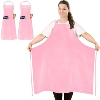 No Brand Juego De 2 Delantales De Cocina Extragrandes Con Bolsillos - Repelentes Al Agua - Delantales De Cocina De Tallas Grandes - Rosa