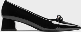 Charles & Keith Dorian Patent Bow Pointed-Toe Block-Heel Pumps