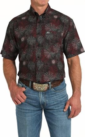 Cinch Starburst Print Button Down Shirt In Black