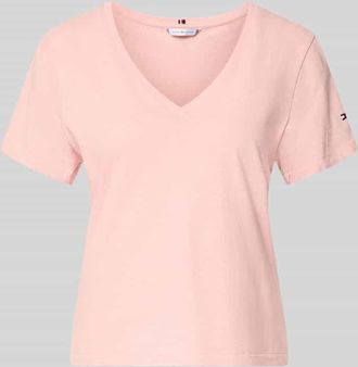 Tommy Hilfiger Regular Fit T-Shirt aus Baumwoll-Leinen-Mix in Rosa, Gr&ouml;&szlig;e XL