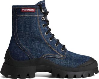 Dsquared2 lace-up denim boots - women - Spandex/Elastane/Cotton/Calf Leather/Calf Leather/Polyurethane/Rubber - 37 - Blue