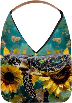 Generic Sea Turtle Sunflower Painting Reusable Lightweight Grocery Bags - Foldable Into Compact Pouch, Washable & Sturdy, Multipurpose for Shopping and Travel