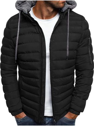 Generic Winter Jackets for men Warm Padded Quilted Winter Coat Thickened Long Sleeve Zipper Outerwear Softshell Insulated Hooded Puffer Coats Stylish PocketsS