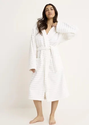Miiyu Womens Ribbed terry long hooded bathrobe