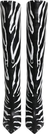 Dolce & Gabbana Black White Zebra Heels High Boots Womens Shoes